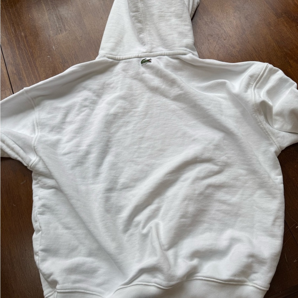Used Lacoste White Hoodie with Iconic Green Accent - Picture 3 of 3